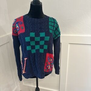 Navy and‎ Green Patchwork Women's Sweater